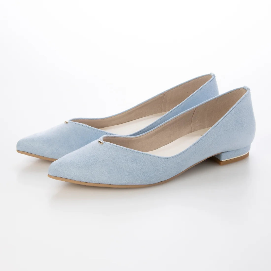 日本製Launa Lea 金線V口剪裁平底鞋・淺藍（2cm金屬跟）（0492A / 0492 / L blue ）