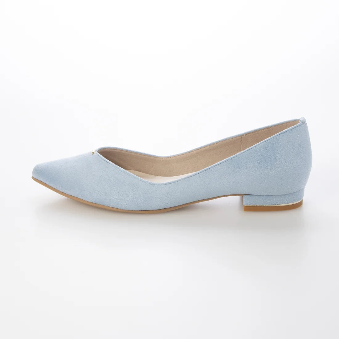 日本製Launa Lea 金線V口剪裁平底鞋・淺藍（2cm金屬跟）（0492A / 0492 / L blue ）