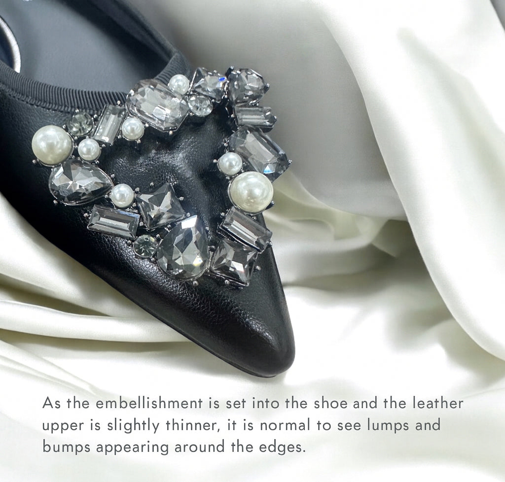 【新品預訂】日本製 Lauf Oletta [All Weather] 全天候三角珍珠水晶尖頭平底鞋(LRH121 BLACK-S) (黑色)