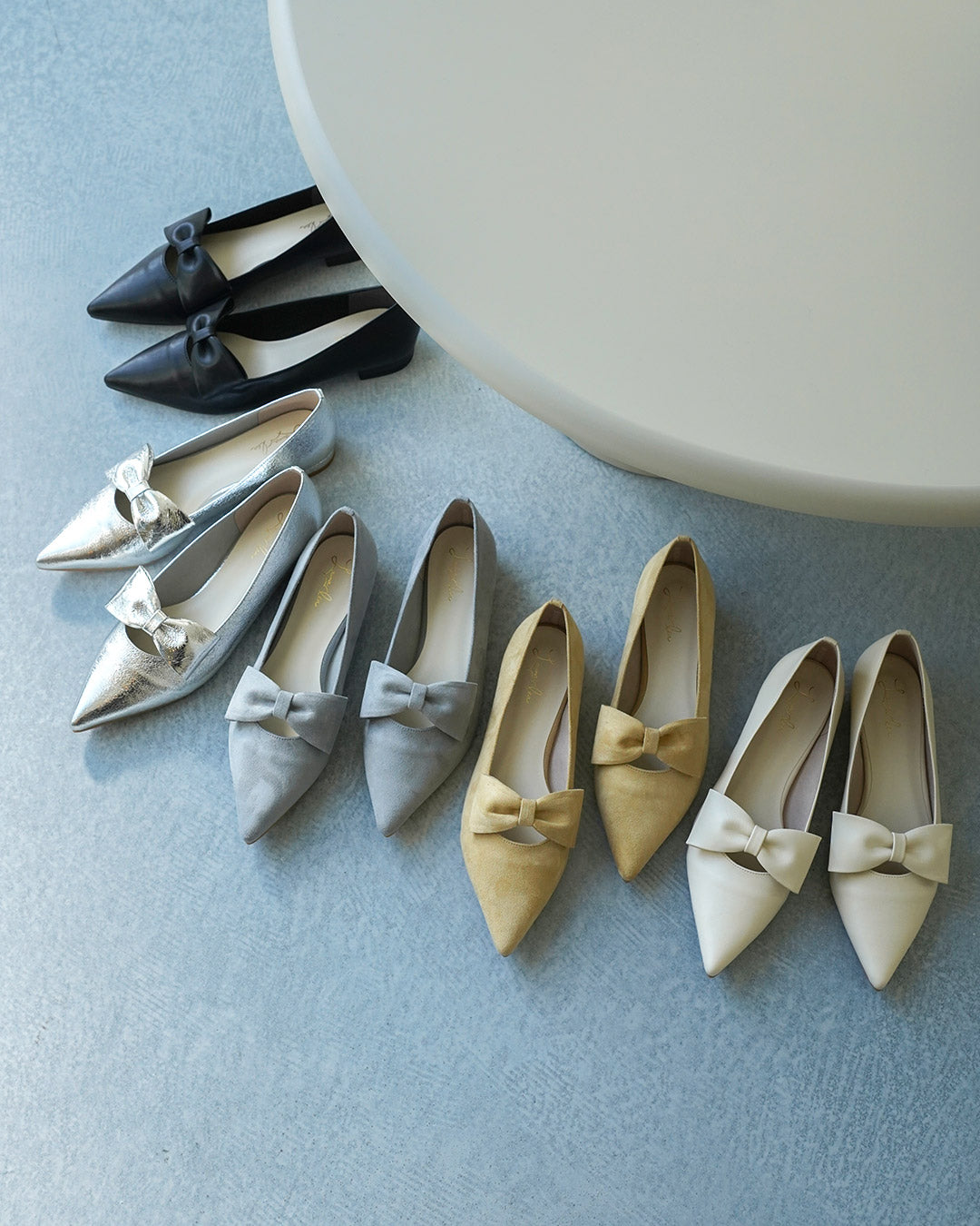 【新品預訂】日本製 Launa lea 尖頭蝴蝶結絨毛平底鞋（615）(黃色 S / Yellow S)