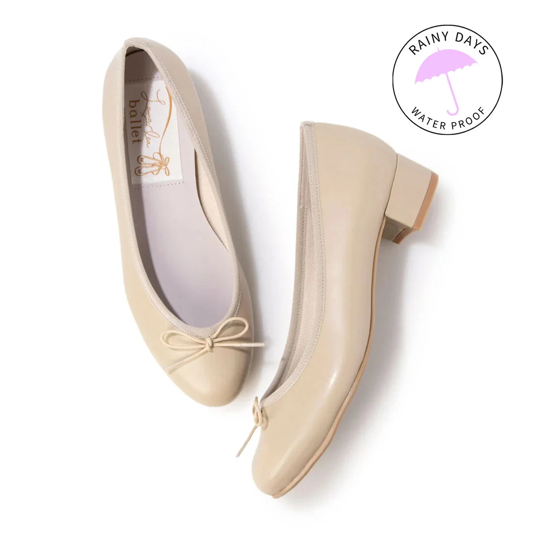 日本製 [晴雨兩用] Launa Lea 圓頭高跟芭蕾舞鞋 (RB5001A) (L Beige)