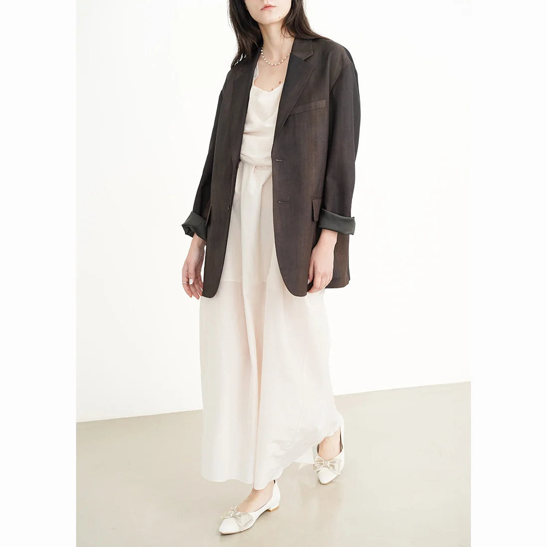 日本製 Launa Lea 水鑽蝴蝶結平底高跟鞋 (0595) (象牙色 Z / Ivory Z)