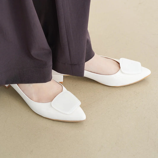日本製 Launa Lea 3.5cm 透明方扣環尖頭高跟鞋 (0590) (白色 E / White E)
