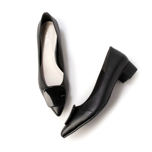 日本製 Launa Lea 3.5cm 透明方扣環尖頭高跟鞋 (0590) (黑色 / Black)