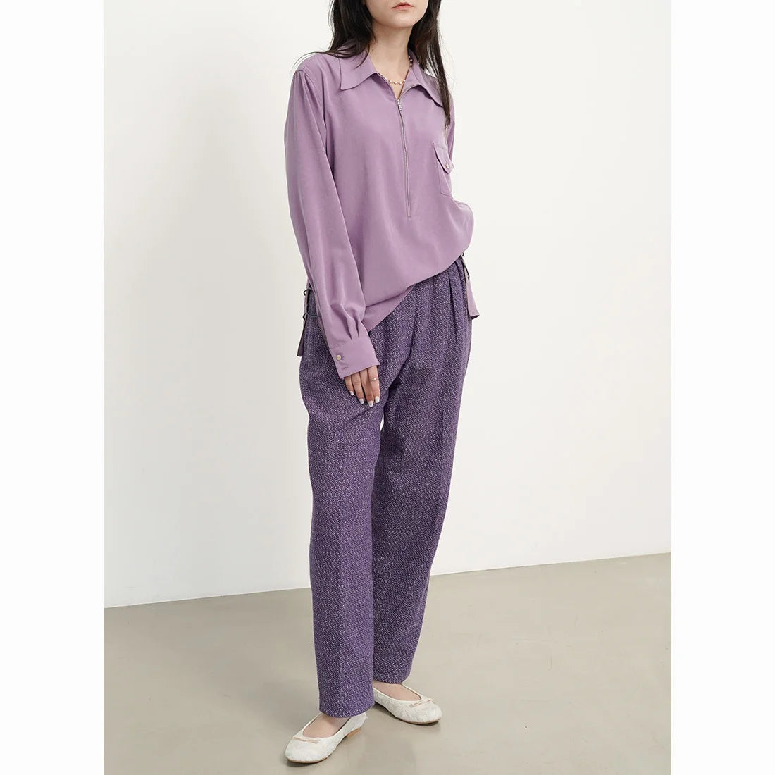 日本製 Launa Lea [限量] 花朵雪紡圓頭芭蕾舞鞋 (B1605A) (象牙色 Z / Ivory Z)