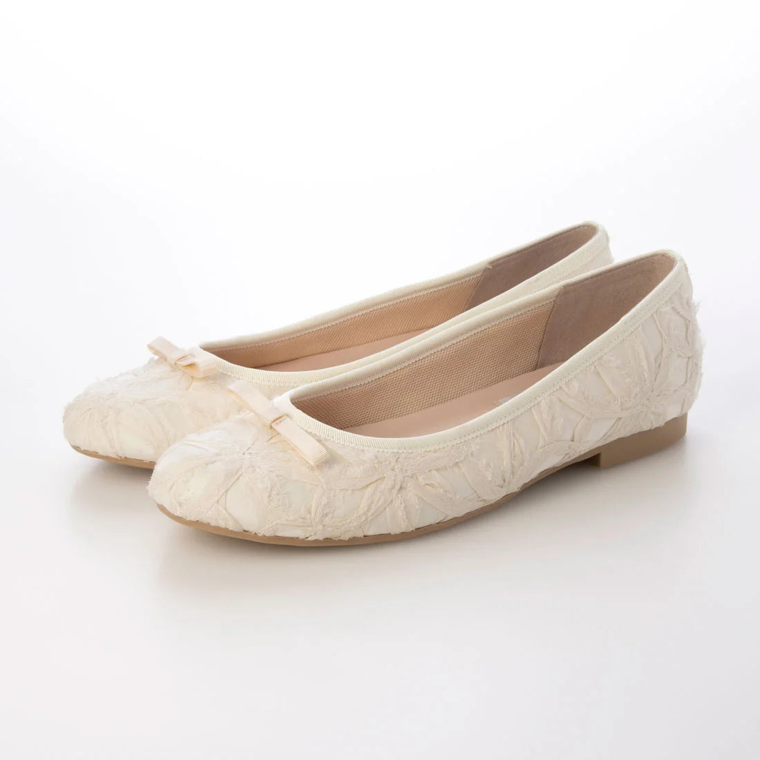 日本製 Launa Lea [限量] 花朵雪紡圓頭芭蕾舞鞋 (B1605A) (象牙色 Z / Ivory Z)