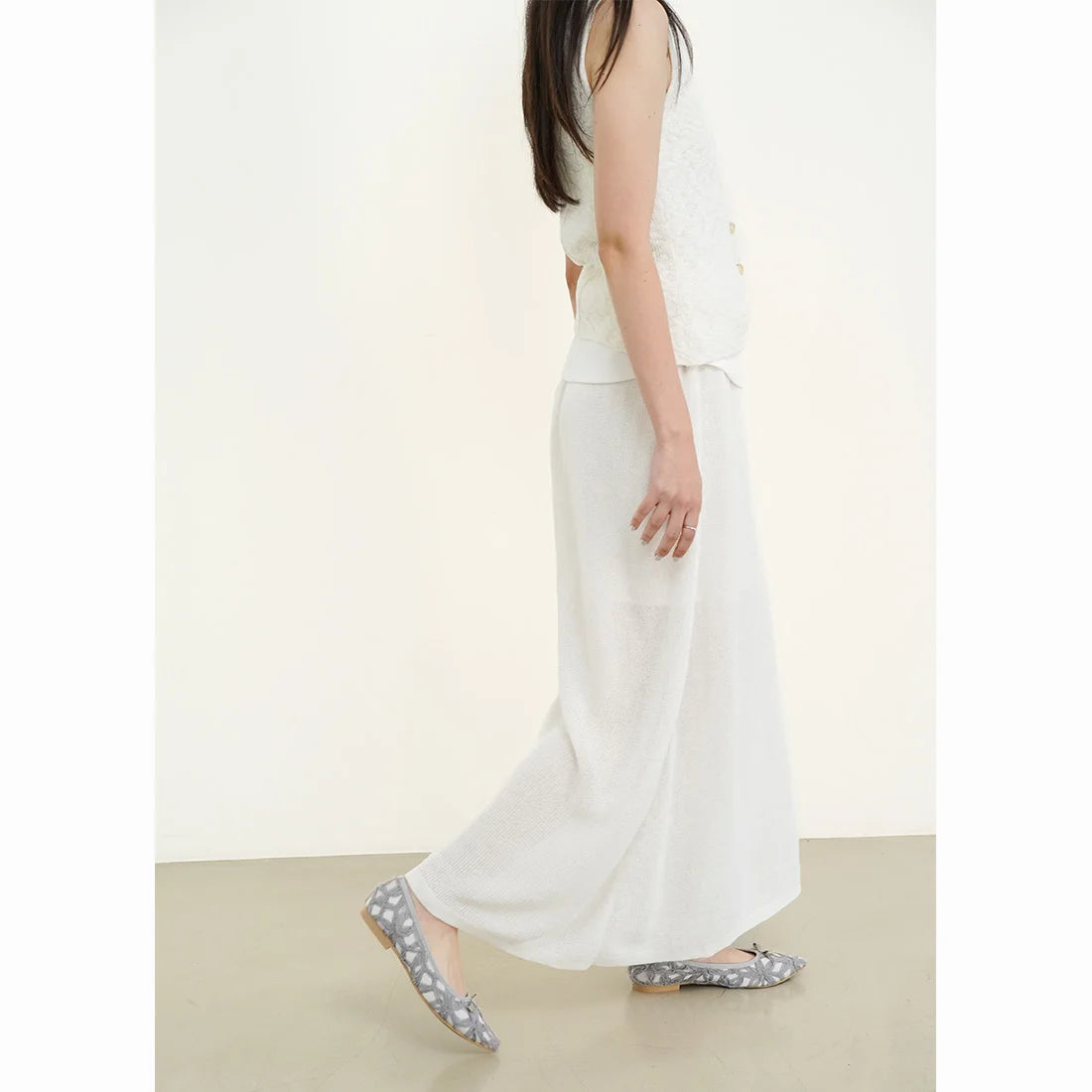 日本製 Launa Lea [限量] 花朵雪紡尖頭芭蕾舞鞋 (B4605A) (L 灰色 Z / L Grey Z)