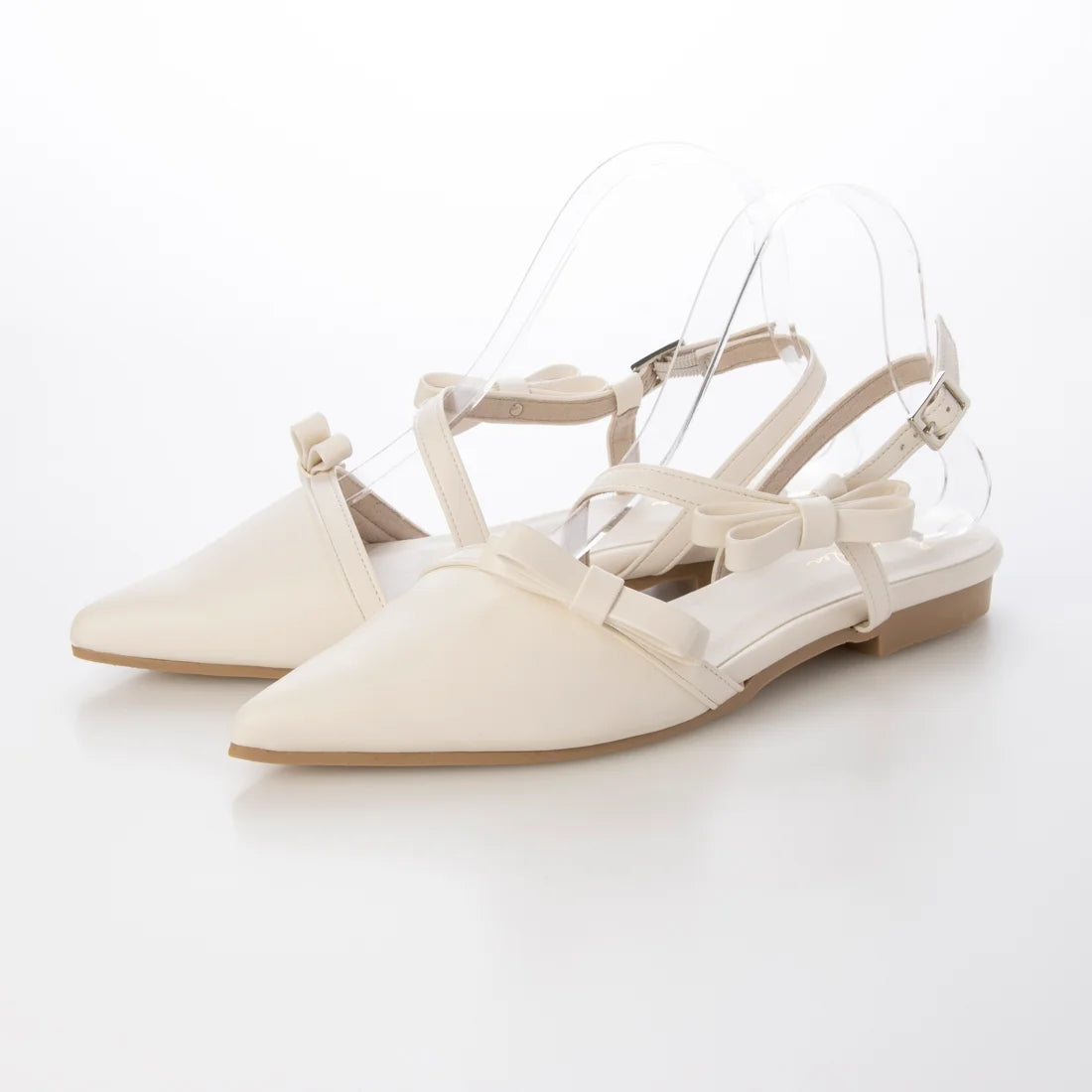 日本製 Launa Lea 雙蝴蝶結露跟平底高跟鞋 (0596) (象牙色 / Ivory)