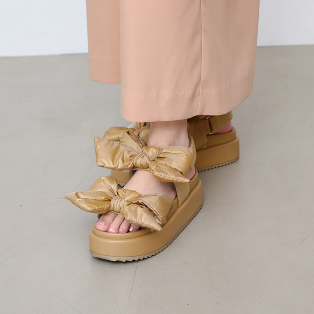 日本製 Launa Lea 雙蝴蝶結厚底涼鞋 (S152) (米色 Z / Beige Z)