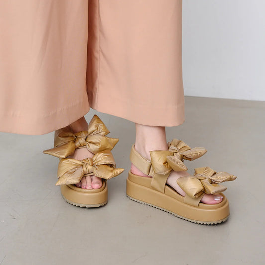 日本製 Launa Lea 雙蝴蝶結厚底涼鞋 (S152) (米色 Z / Beige Z)