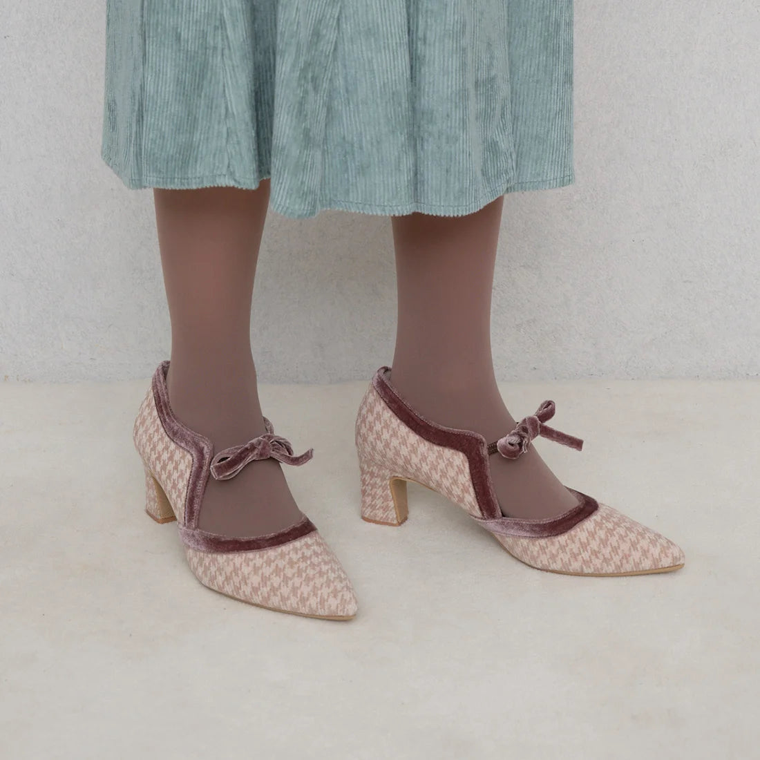 【新品預訂】日本製 Launa Lea 6cm蝴蝶結瑪莉珍高跟鞋(577)  (千鳥杏色 Z/C / Beige Z/C)