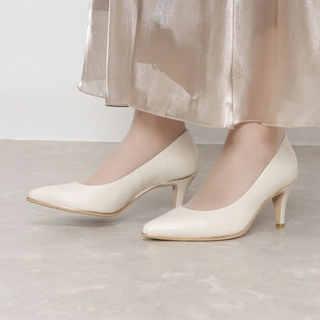 日本製 Launa Lea Rich 7cm Gold Line高跟鞋 (80001) (象牙色 / Ivory)