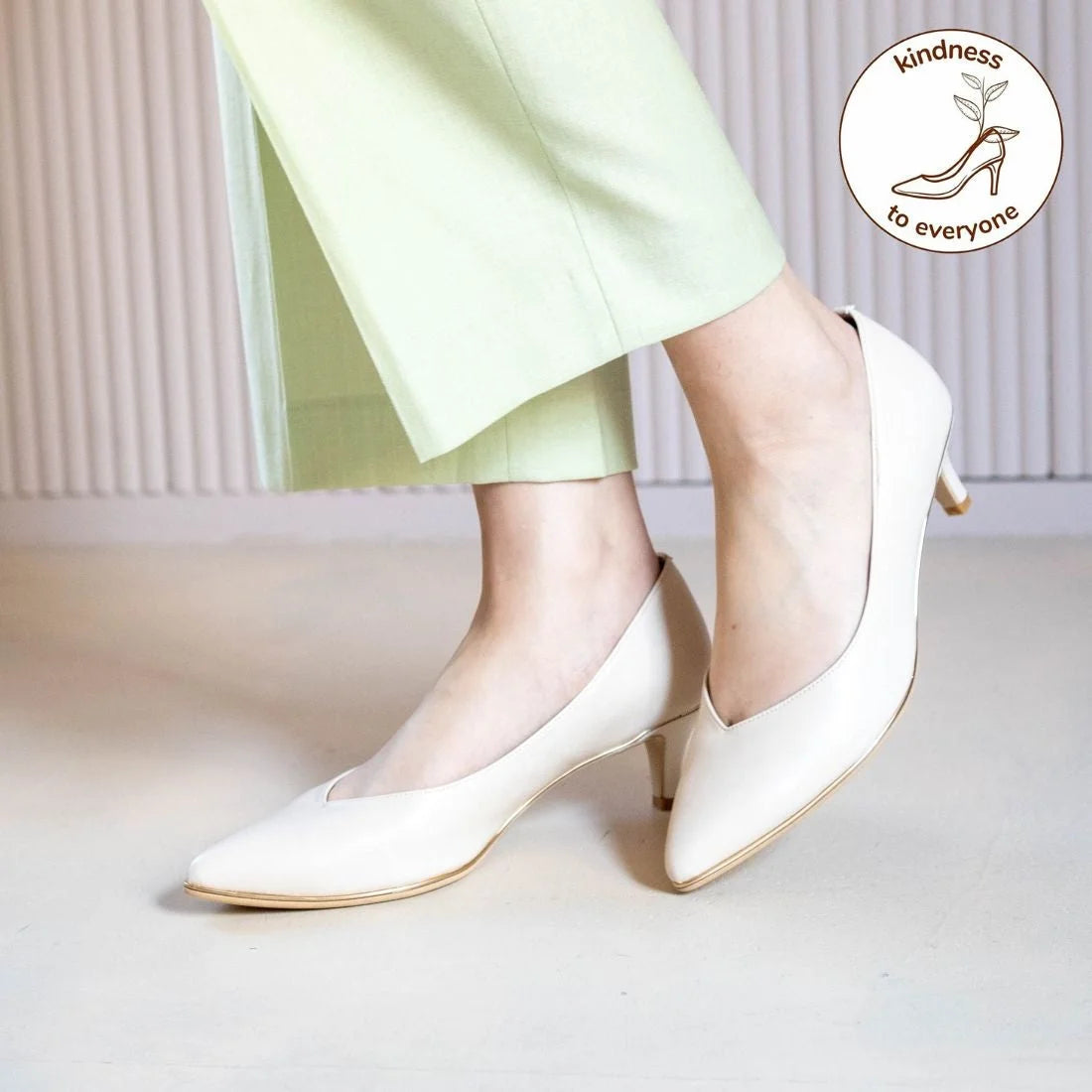 日本製 Launa Lea Rich 5cm Gold Line高跟鞋 (80009) (象牙色 / Ivory)