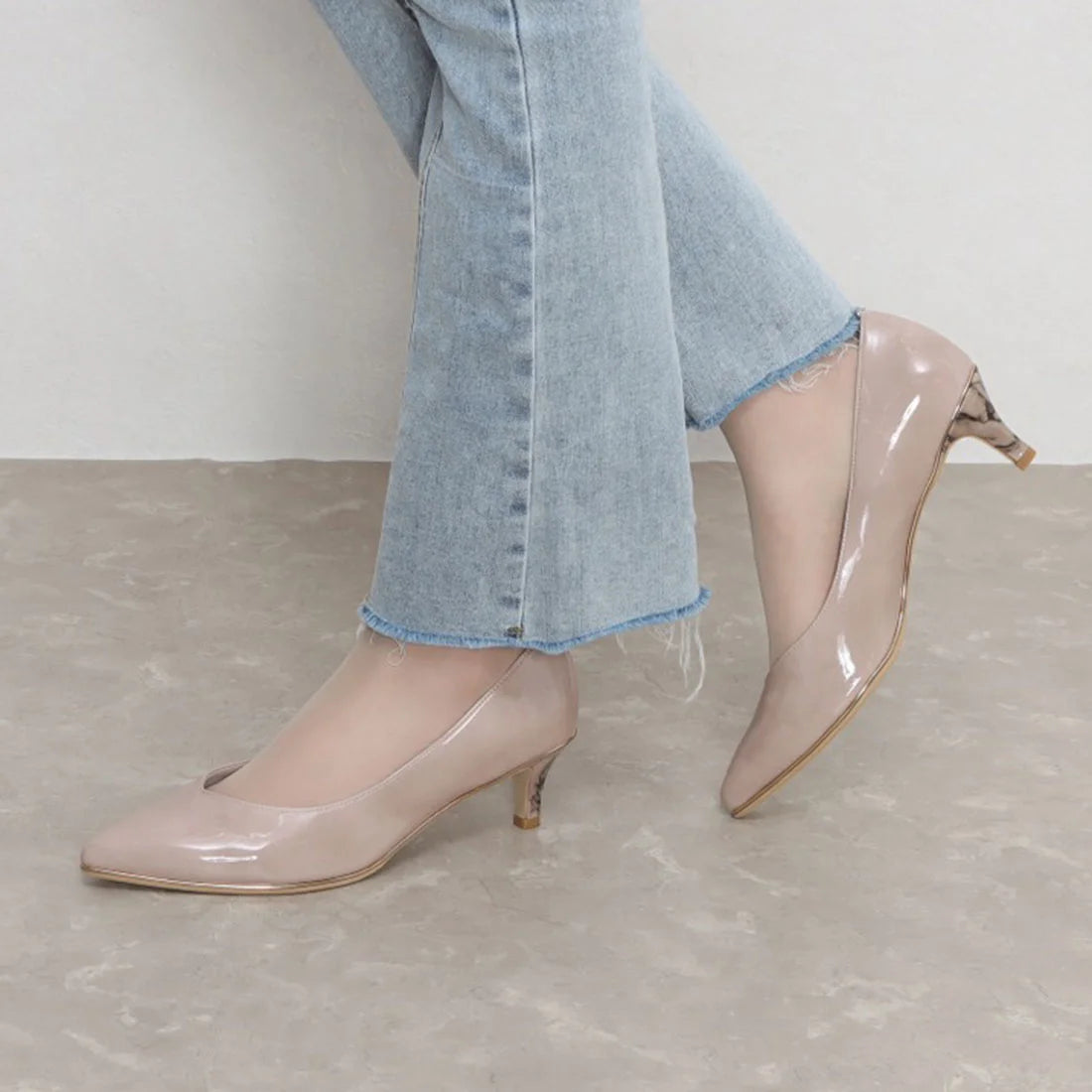 日本製 Launa Lea Rich 5cm Gold Line高跟鞋 (80009) (米灰色 E / Greige E)