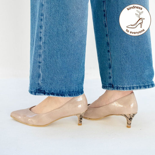 日本製 Launa Lea Rich 5cm Gold Line高跟鞋 (80009) (米灰色 E / Greige E)