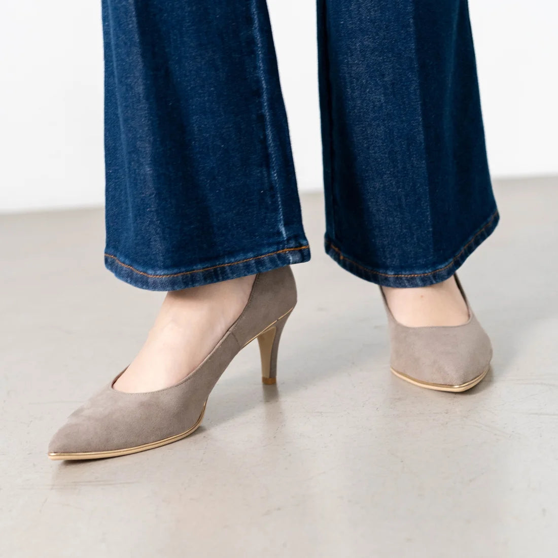 日本製 Launa Lea Rich 7cm Gold Line高跟鞋 (80001D) (米灰色 S / Greige S)