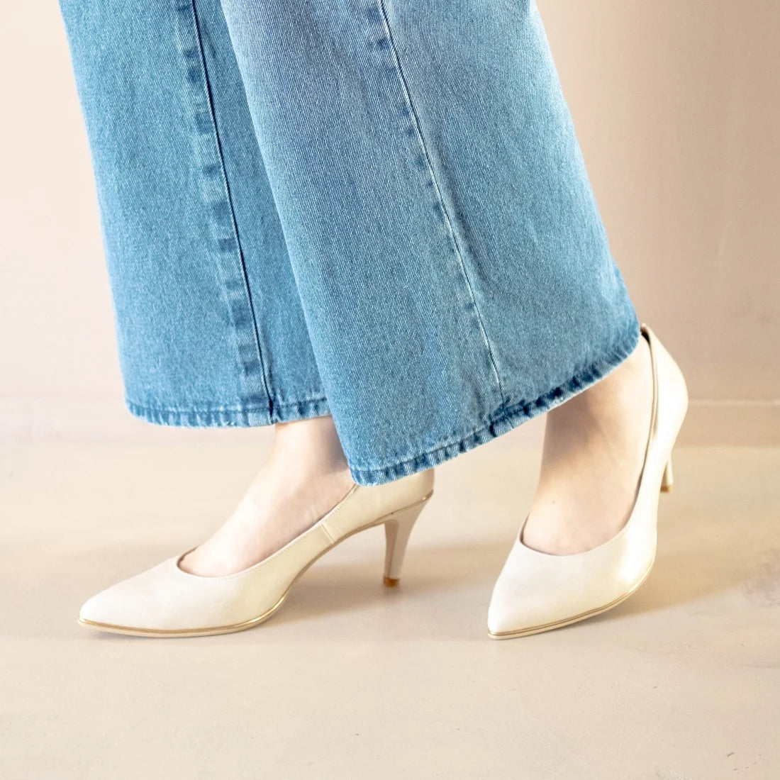 日本製 Launa Lea Rich 7cm Gold Line高跟鞋 (80001D) (L 米色 S / L Beige S)