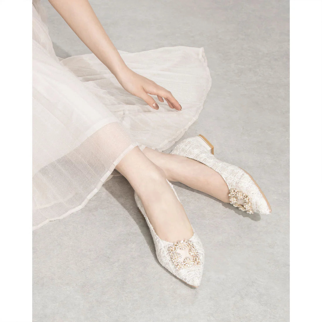 日本製[23AW] Launa lea Bijou 尖頭高跟鞋 (0483)（Ivory Z/C）（アイボリーZ/C）