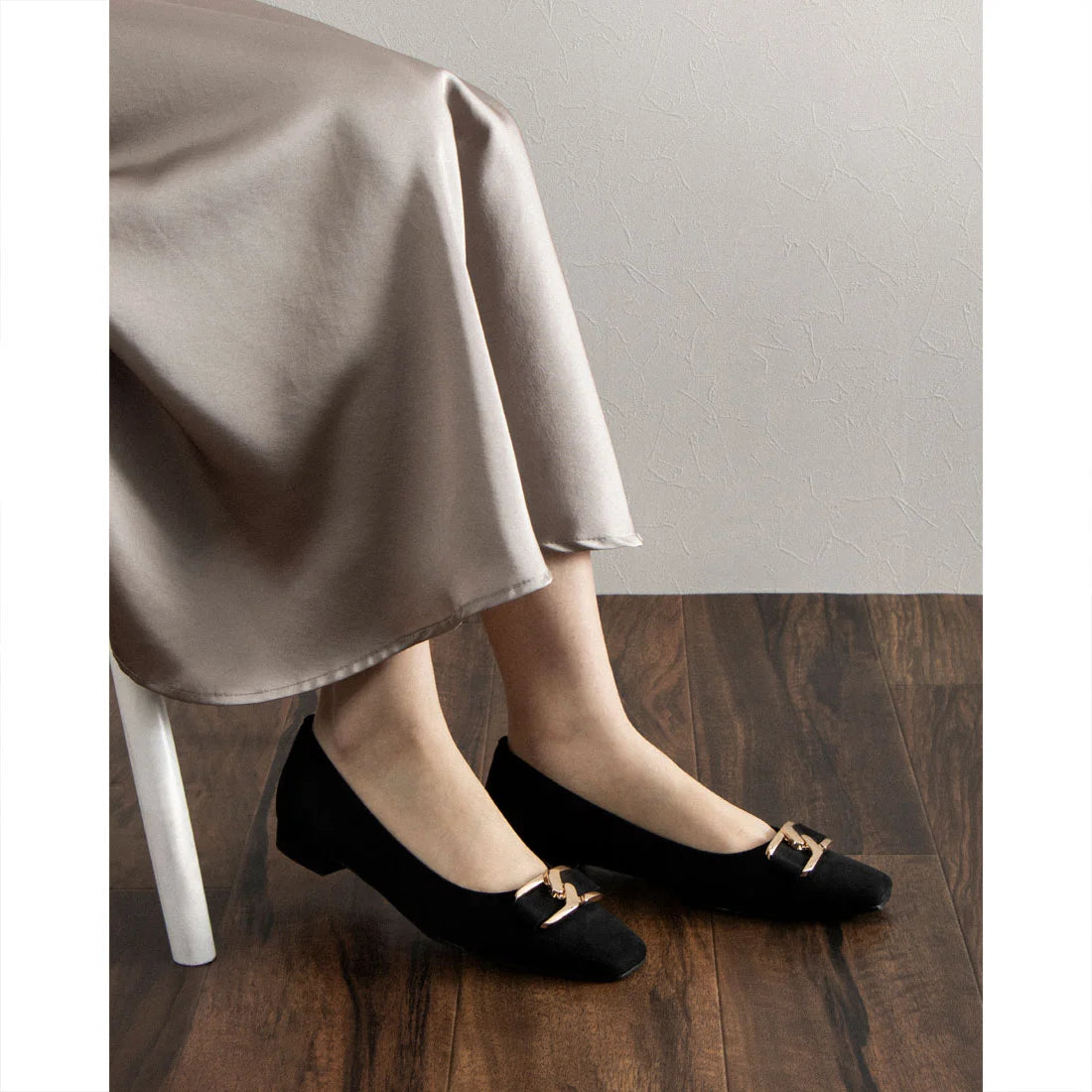 日本製 [23AW] Launa lea 金扣平跟高跟鞋 (0530) (Black S)