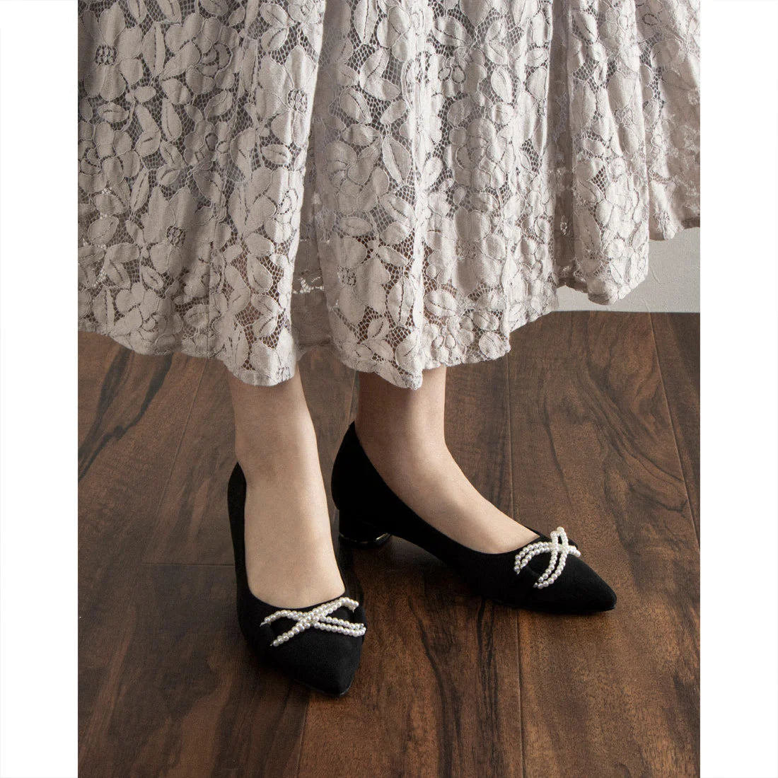日本製 [23AW] Launa lea Bijou 絲帶尖頭高跟鞋 (0529) (Black S)