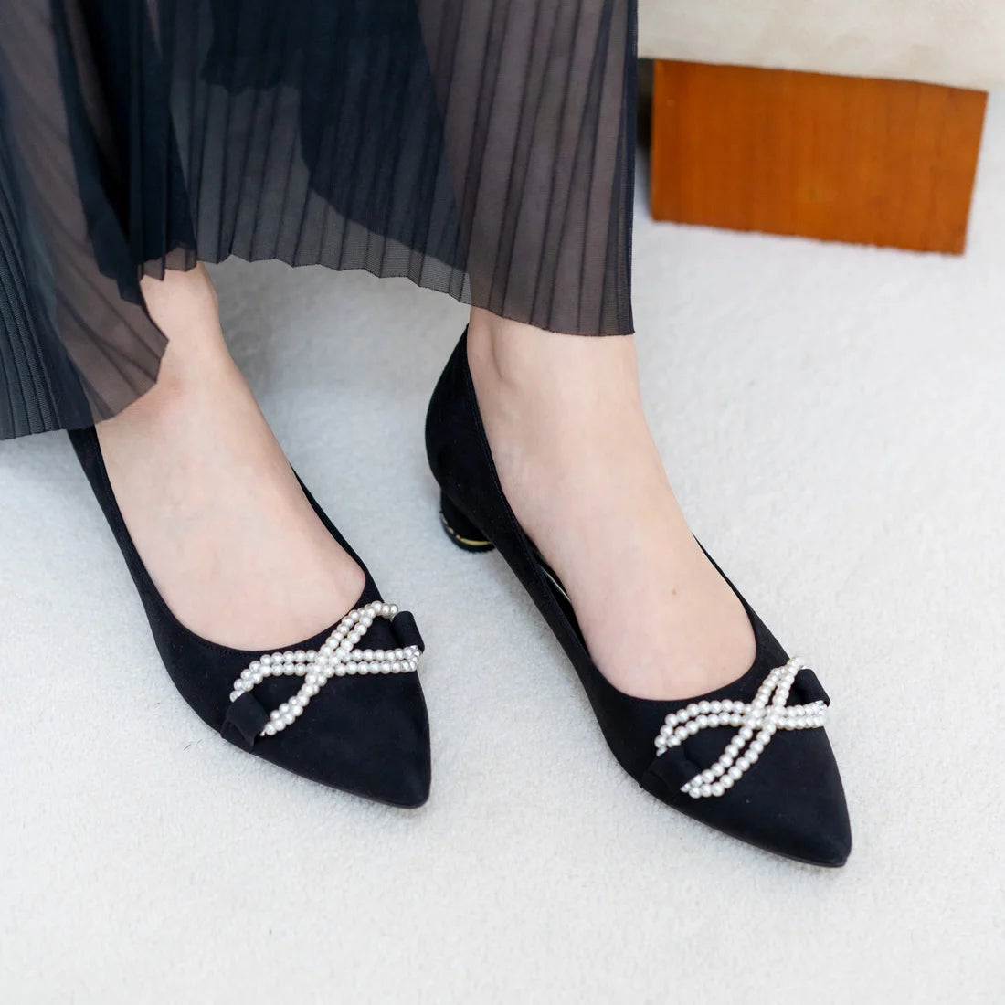 日本製 [23AW] Launa lea Bijou 絲帶尖頭高跟鞋 (0529) (Black S)