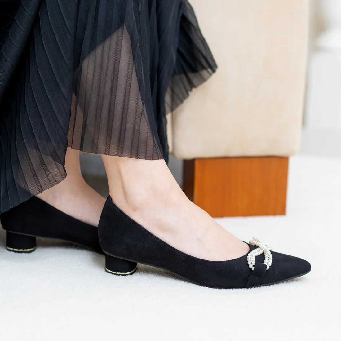 日本製 [23AW] Launa lea Bijou 絲帶尖頭高跟鞋 (0529) (Black S)