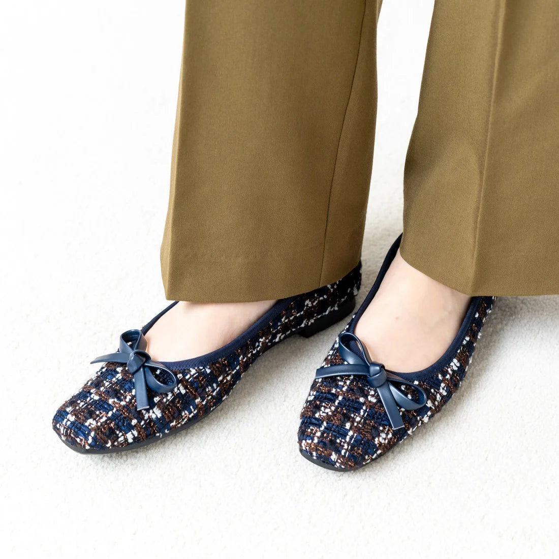 日本製 [23AW] Launa lea 芭蕾花呢方頭芭蕾舞鞋 (B7605A) (Navy Z/C)