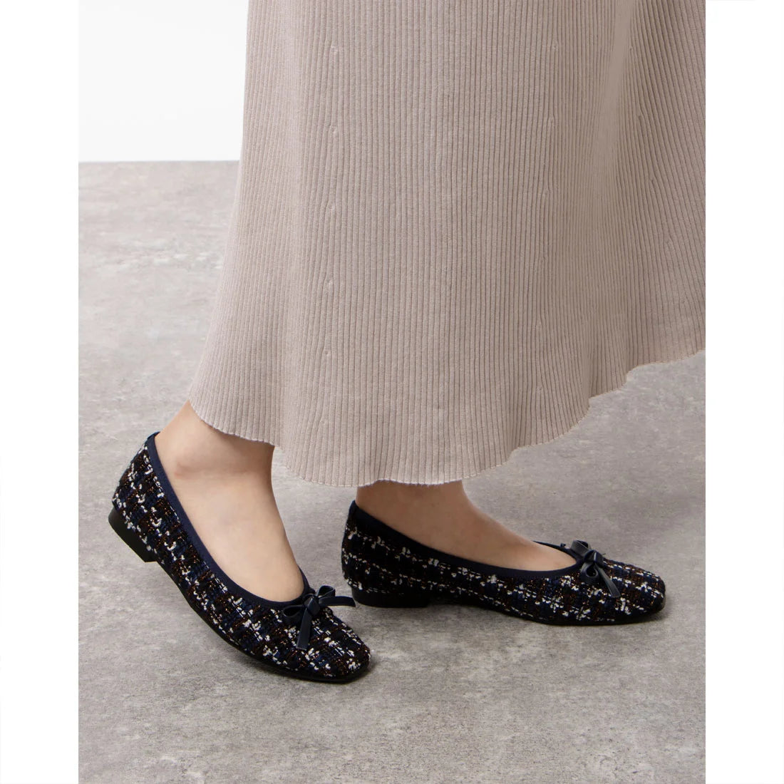 日本製 [23AW] Launa lea 芭蕾花呢方頭芭蕾舞鞋 (B7605A) (Navy Z/C)