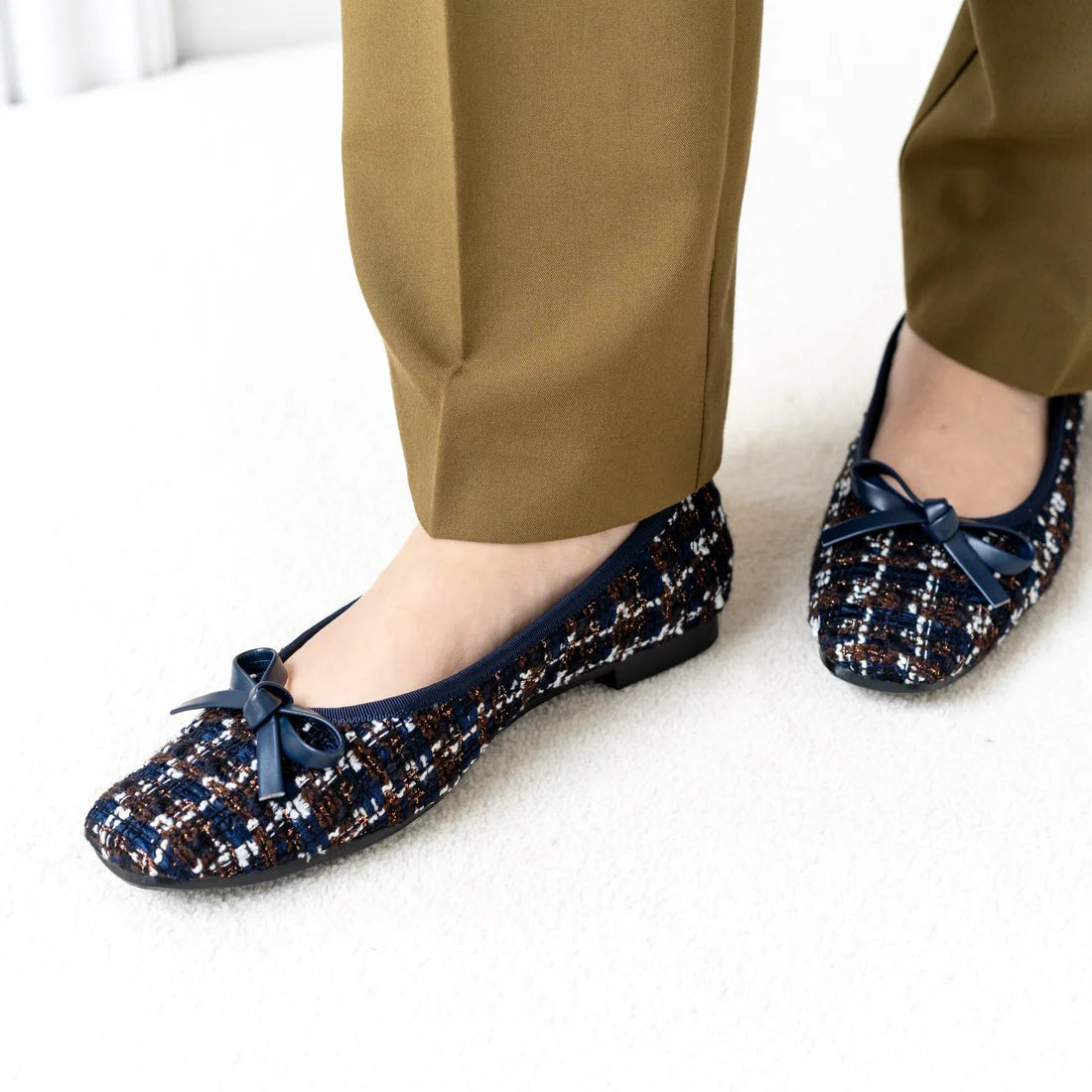 日本製 [23AW] Launa lea 芭蕾花呢方頭芭蕾舞鞋 (B7605A) (Navy Z/C)